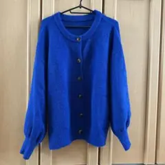 青 ブルー バルーン カーディガン