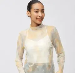 新品　シアープリントハイネックT GU 未使用品　レイヤード　重ね　メッシュ