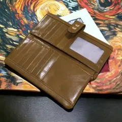 オイル加工 二つ折り財布 ミディアムロング メンズ レディース 本革 抹茶色