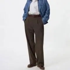 ユニクロ　UNIQLO タックワイドパンツ/丈長め　 ブラウン XS