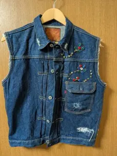 希少】USA製 WAH MAKER デニムベスト カウボーイ刺繍シンチバックM