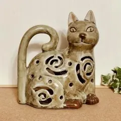 新品★陶器 猫② 青磁 キャンドルホルダー 香炉 置物のサムネイル