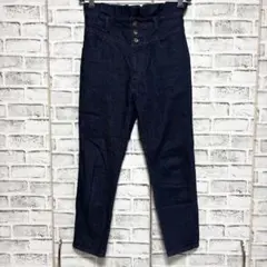 rienda リエンダ ハイウエストデニムパンツ 牛革パッチ 紺 ネイビー 26