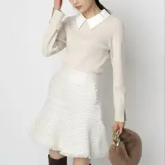 Apuweiser-riche ツイードペプラムミニスカート　ホワイト