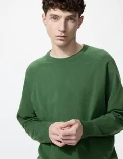 SALE 試着のみ UNIQLO ウォッシャブルクルーネックセーター Lグリーン