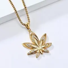 大麻リーフ CZネックレス ステンレス ヒップホップY2K ストリートマリファナ