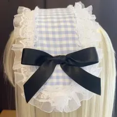 【びーぐる様専用】水色チェックのヘッドドレス黒おリボン　天使界隈　ロリータ