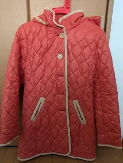 オレンジ キルティング ダウンジャケット フード付き　М