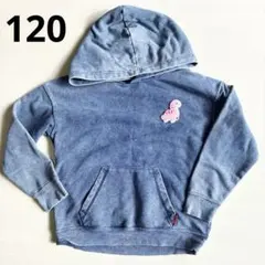 120 キッズ パーカー 美品 恐竜 ピンク デニム色 裏毛 ECOPARK
