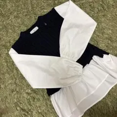 KUMIKYOKU 長袖カットソー 130 ネイビー/ホワイト