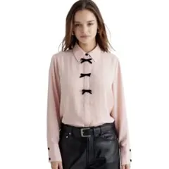 ZARA ベルベットリボンシャツ XSサイズ