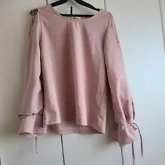 梨地ポンチ袖割れレースTOPS