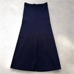 【美品】セオリー 定価2.8万 リブ編みミモレ丈スカート ネイビー Sのサムネイル
