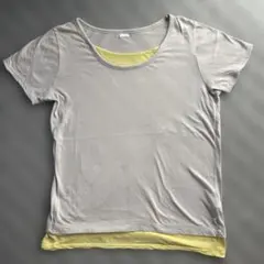 レイヤード風 半袖Tシャツ グレー×イエローのサムネイル
