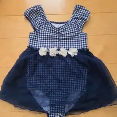 女の子用 ワンピース水着 ネイビー チェック柄