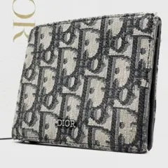 ✨現行✨DIOR 二つ折り　財布　オブリーク　トロッター柄　ジャカード　ネイビー