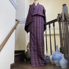 正絹紬　格子柄