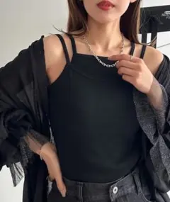 カップ付きレイヤード風キャミソール ブラックのサムネイル
