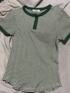 FREAK'S STORE 緑と白のストライプTシャツ