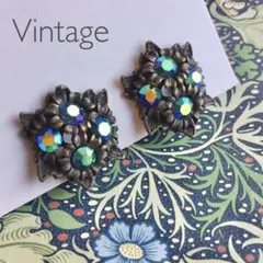 #3508 ヴィンテージ　イヤリング　ブルーグリーン　ビジュー　ボタニカル