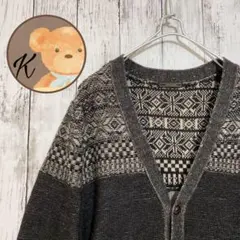 【毛混ニット】カーディガン メンズ 総柄 長袖 レトロ グレー メンズ Ｌ