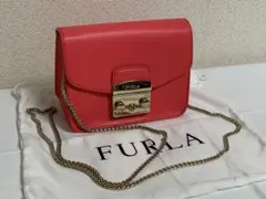 【人気】FURLA メトロポリスミニ チェーンショル ダーバッグピンク【中古】