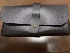 黒い合成皮革 メガネケース　クロス付き