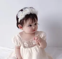 花飾り付き子供用ヘアバンド　ベビーバンド　花かんむり