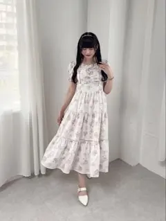 evelyn 花柄ギャザーロングOP ピンク