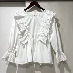 prose verse カットワークレースフリルぺプラムブラウス　L 52
