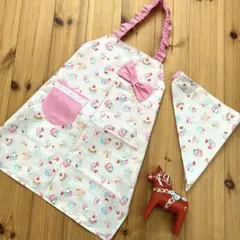 着脱簡単！ 子供エプロン 120 〜 130 三角巾セット☆ スイーツ柄♪