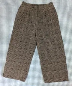 チェック柄 ワイドパンツ ウール混紡