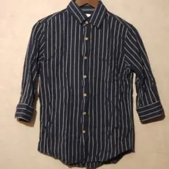 S/imp/麻混/ネイビー×ホワイトストライプ/7分袖/シャツ
