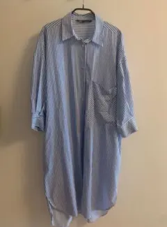 ZARA シャツワンピース　Mサイズ　ストライプ　ブルー