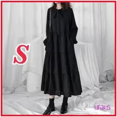 【新品】ゆるかわ♡　ふんわりティアードワンピース　Sサイズ　体型カバー♪ c