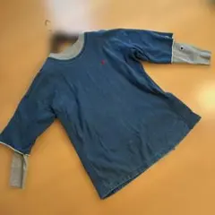 Champion デニムブルー 五分袖 スウェットTシャツと長袖グレーTシャツ