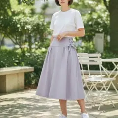 美品 アンタイトル レースアップハイウエストフレアスカート ラベンダー 1 Sのサムネイル