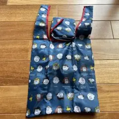 エコバッグ　スヌーピー　紺色　ネイビー　総柄　キャラクター　フェイス柄