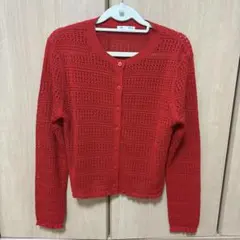GU 長袖 透かし編み カーディガン レッド M