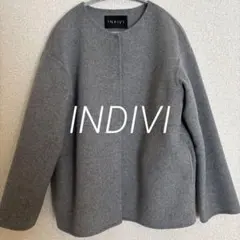 INDIVI グレー ノーカラージャケット　ハミルトンウール　36サイズ