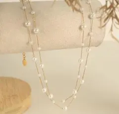 上品✳︎カジュアル系にも✳︎二連パールチェーンネックレス✳︎45㎝