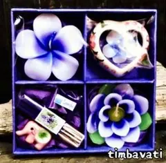 SALE‼︎☆新品☆【タイ】お香 花キャンドル 象の香立セット　パープル 紫