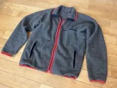 80s USA製patagonia フリースジャケット グレー/レッド