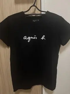 agnis b. 黒 半袖Tシャツ ロゴ入り
