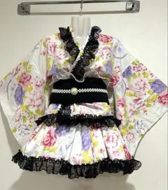 浴衣ドレス 大人用 姫ギャル 花 地雷 フリルレース 黒 ブラック 薔薇
