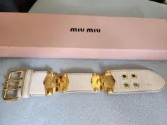 Miu Miu レザー ブレスレット　バングル ホワイト ゴールド金具のサムネイル