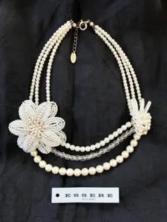 極美品 シルバー925 淡水パール フラワーネックレス パールのお花