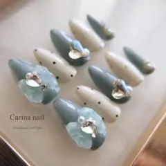 【オーダー受付】4429 ネイルチップ 量産型 くすみカラー ワンホン 韓国 青