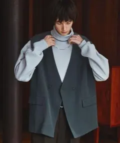 ダブルブレスト ベスト　ジレベスト　ブルーチャコール　Mサイズ