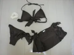 新品★シュシュ付き水着4点セット　ブラウン
